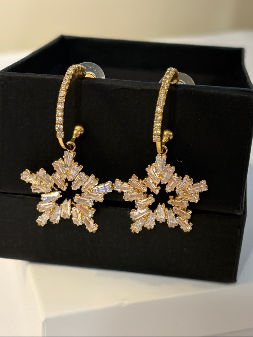 Gold Crystal Star Drop Earrings - Statement Costume